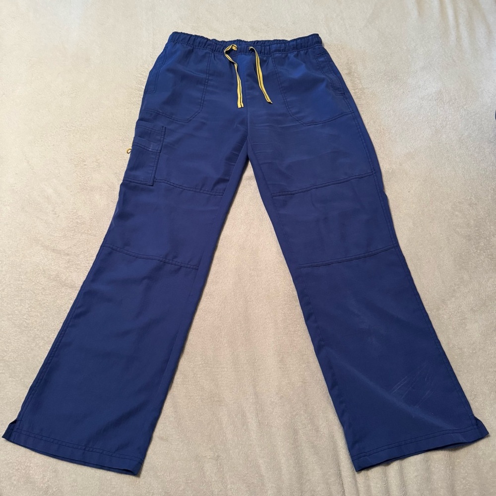 2 pair Wonderwink Royal Blue Scrub Pants with Yellow Accents Bundle XLT
